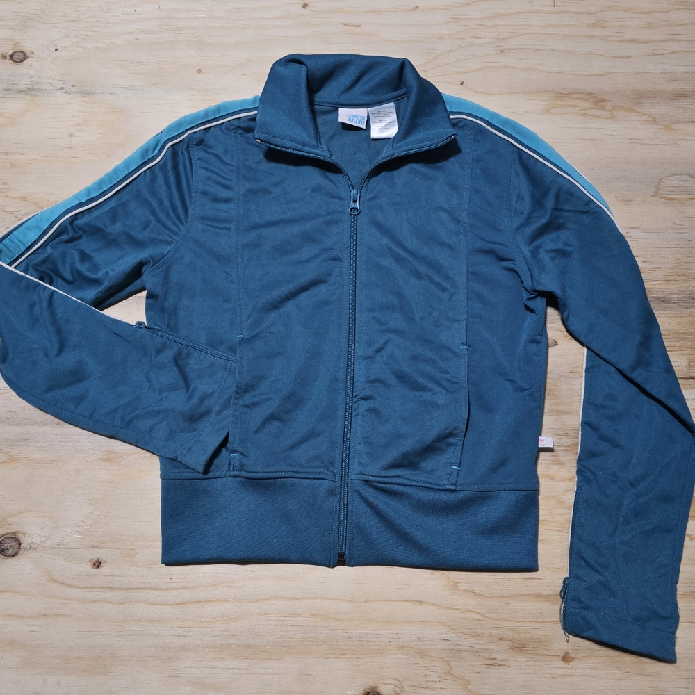Vtg Y2K Counter Culture Track Suit Jacket Full Zip Mock Neck Blue Sz Small